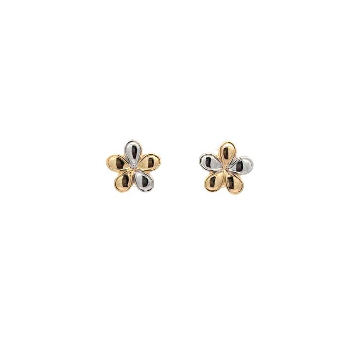 9ct Yellow & White Gold Flower Stud Earrings