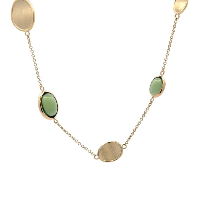 9ct Yellow Gold Disc and Green Tourmaline Necklace