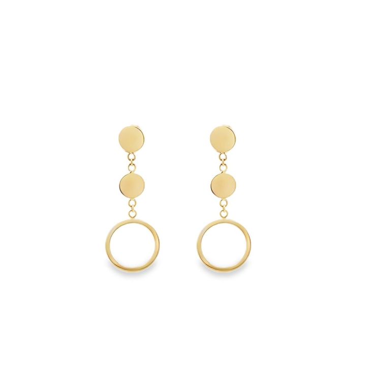 9ct Yellow Gold Open Circle & Disc Drop Earrings