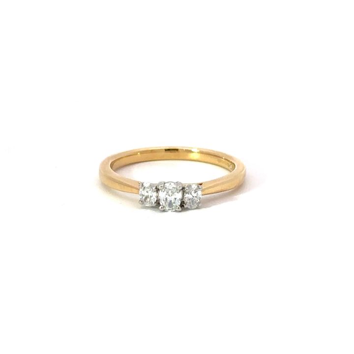 18ct Yellow Gold Three Stone Oval Diamond Ring 0.33ct