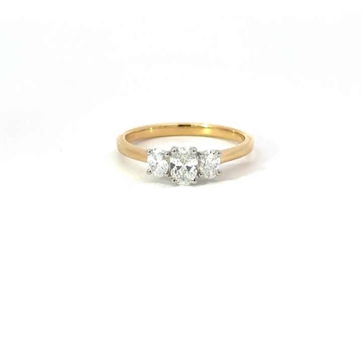 18ct Yellow Gold & Platinum Three Stone Oval Diamond Ring 0.59ct