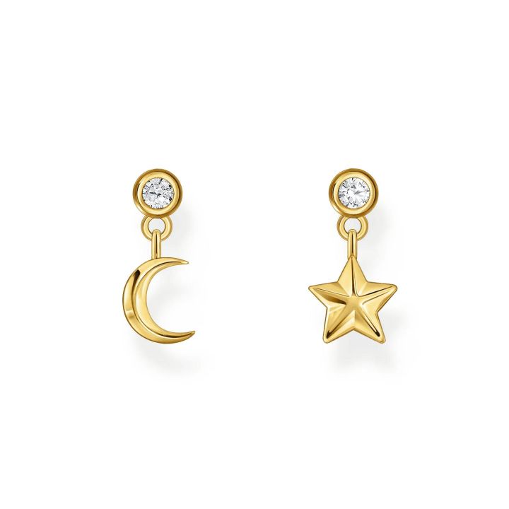 Thomas Sabo Gold Plated Star And Moon Pendant Stud Earrings