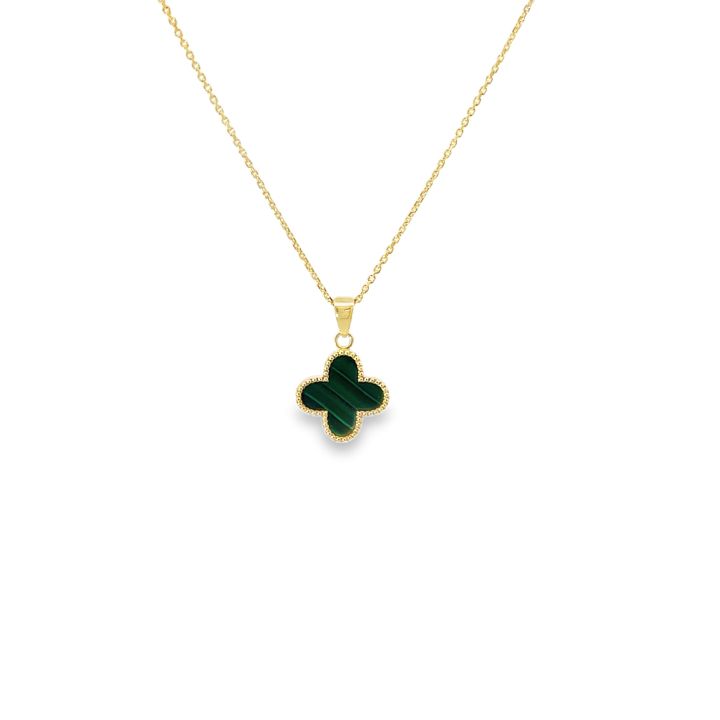 9ct Yellow Gold Malachite Clover Pendant