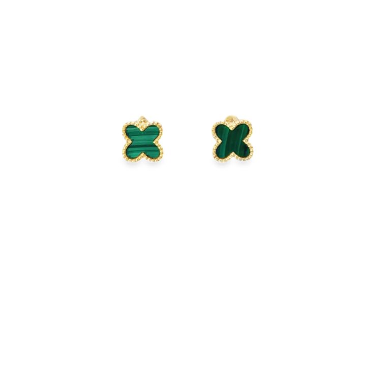 9ct Yellow Gold Malachite Clover Stud Earrings