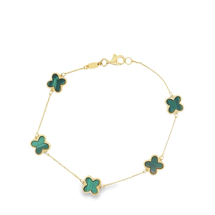 9ct Yellow Gold Malachite Clover Bracelet