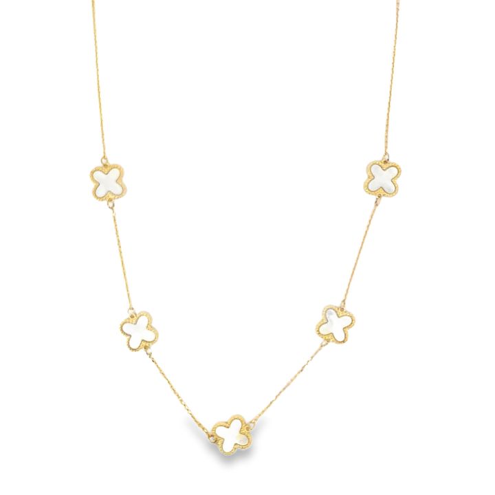 9ct Yellow Gold Mother of Pearl Clover Station Necklace