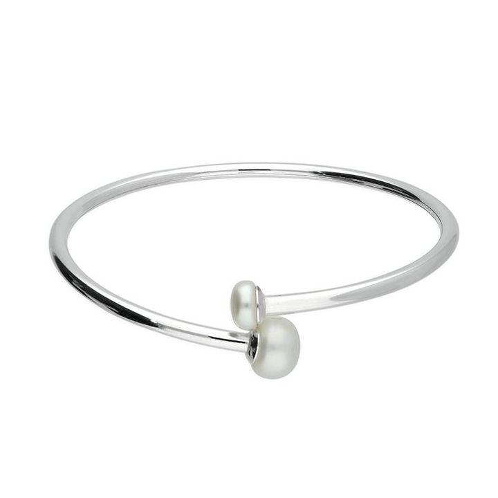 Sterling Silver Freshwater Pearl Cross Over Bangle