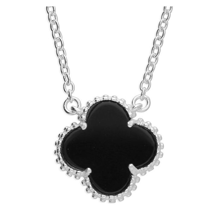 Sterling Silver Black Clover Necklace