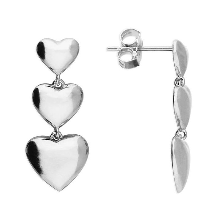 Sterling Silver Triple Heart Drop Earrings