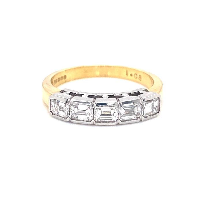 18ct Yellow Gold Five Stone Emerald Cut Diamond Ring